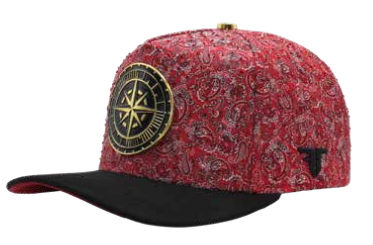 ZU-CAP-FT202 - Burgundy paisley compass star snapback cap - front view
