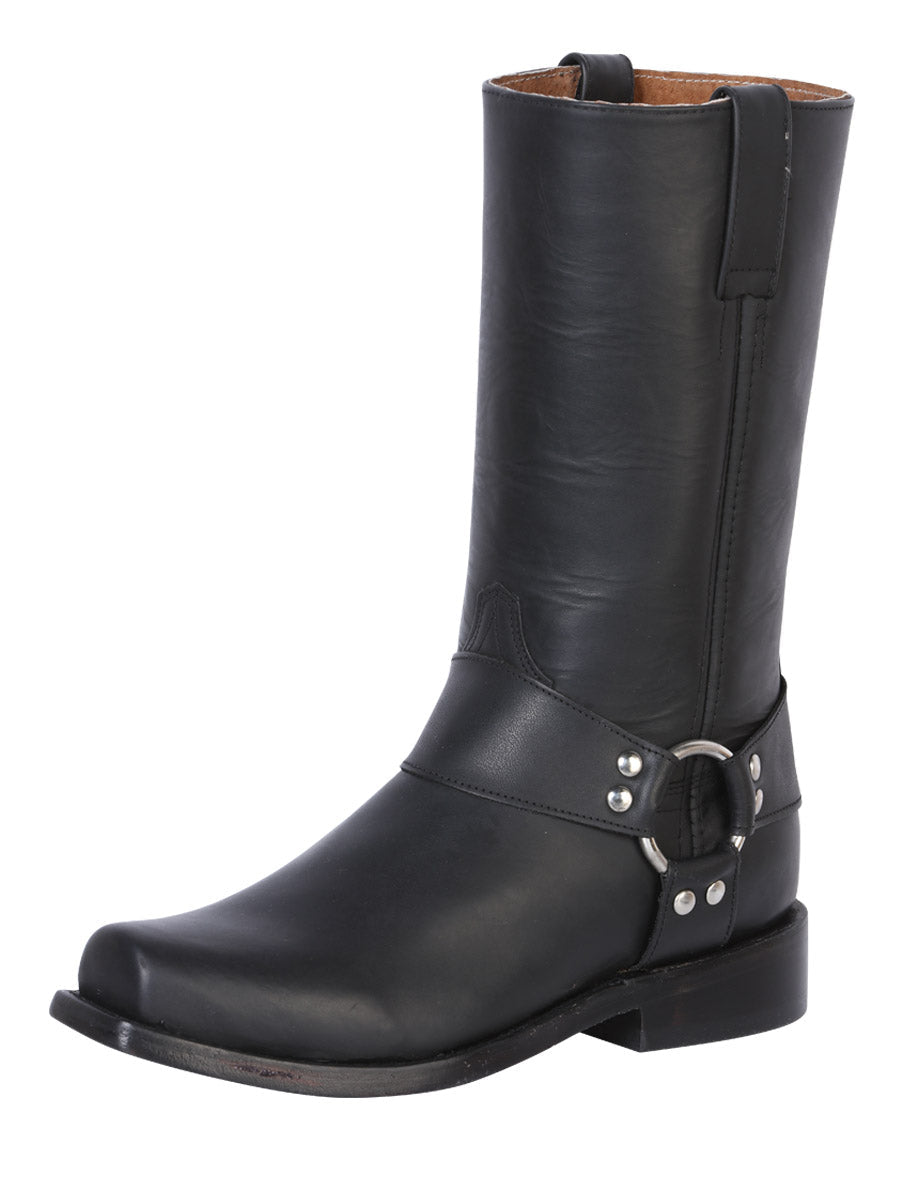 Rodeo Bravo x El General Men's Leather Biker Cowboy Boot - Waxy Black 134