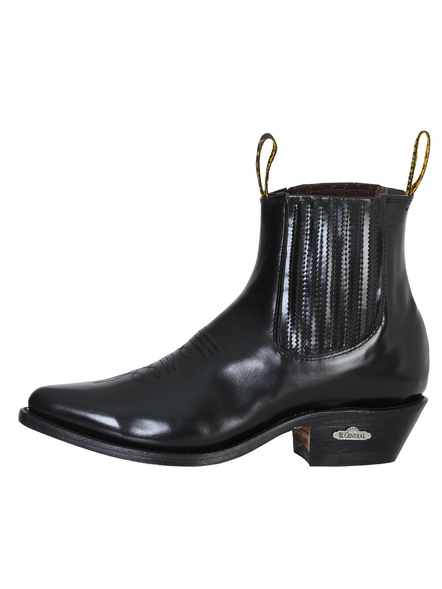 El General Men's Leather Pointed Toe Cowboy Ankle Boot - Made in Mexico - Chameleon Black 181