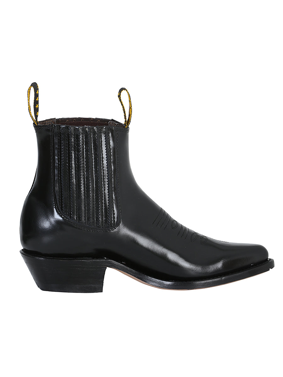 El General Men's Leather Pointed Toe Cowboy Ankle Boot - Made in Mexico - Chameleon Black 181