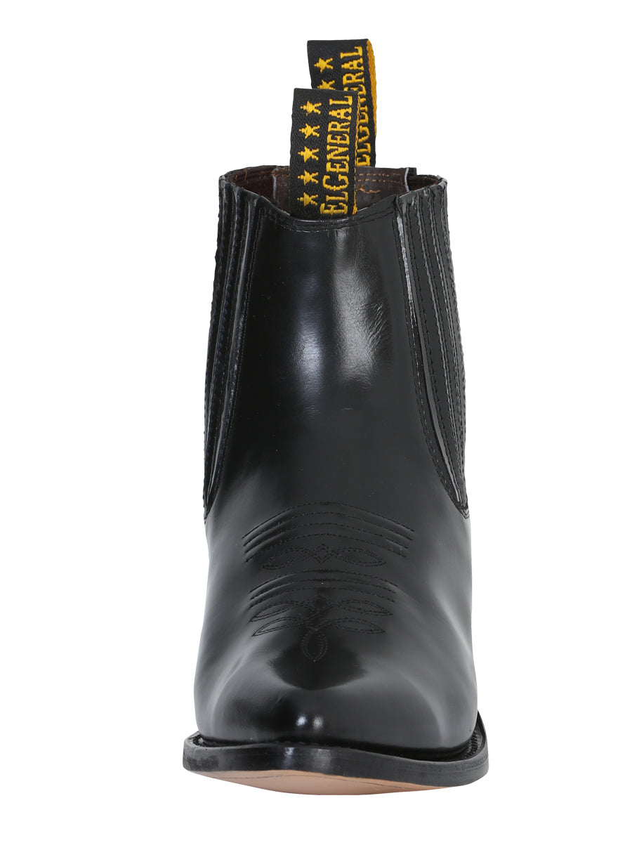 El General Men's Leather Pointed Toe Cowboy Ankle Boot - Made in Mexico - Chameleon Black 181