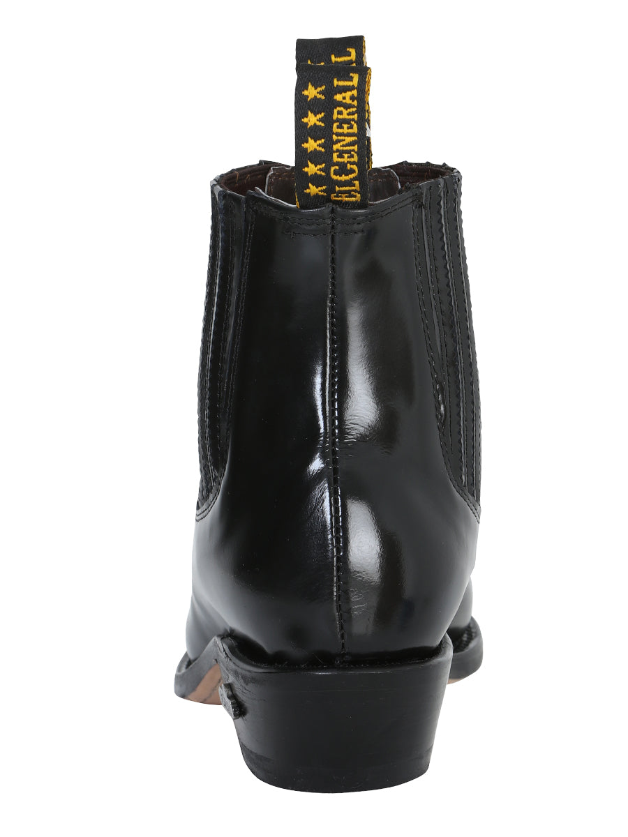 El General Men's Leather Pointed Toe Cowboy Ankle Boot - Made in Mexico - Chameleon Black 181