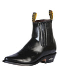 El General Men's Leather Pointed Toe Cowboy Ankle Boot - Made in Mexico - Chameleon Black 181
