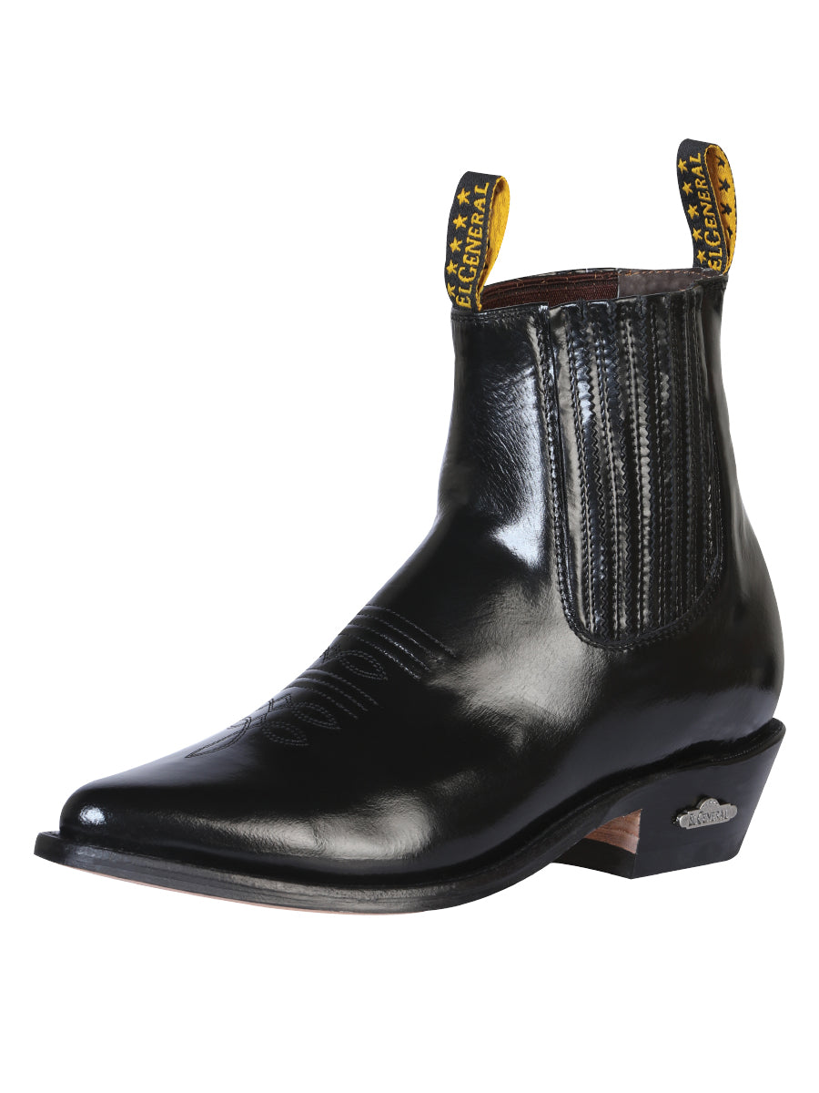 El General Men's Leather Pointed Toe Cowboy Ankle Boot - Made in Mexico - Chameleon Black 181