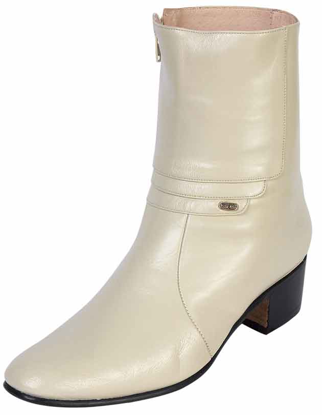 El Besserro Men's Goat Leather Charro Ankle Dress Boot- Bone White #200