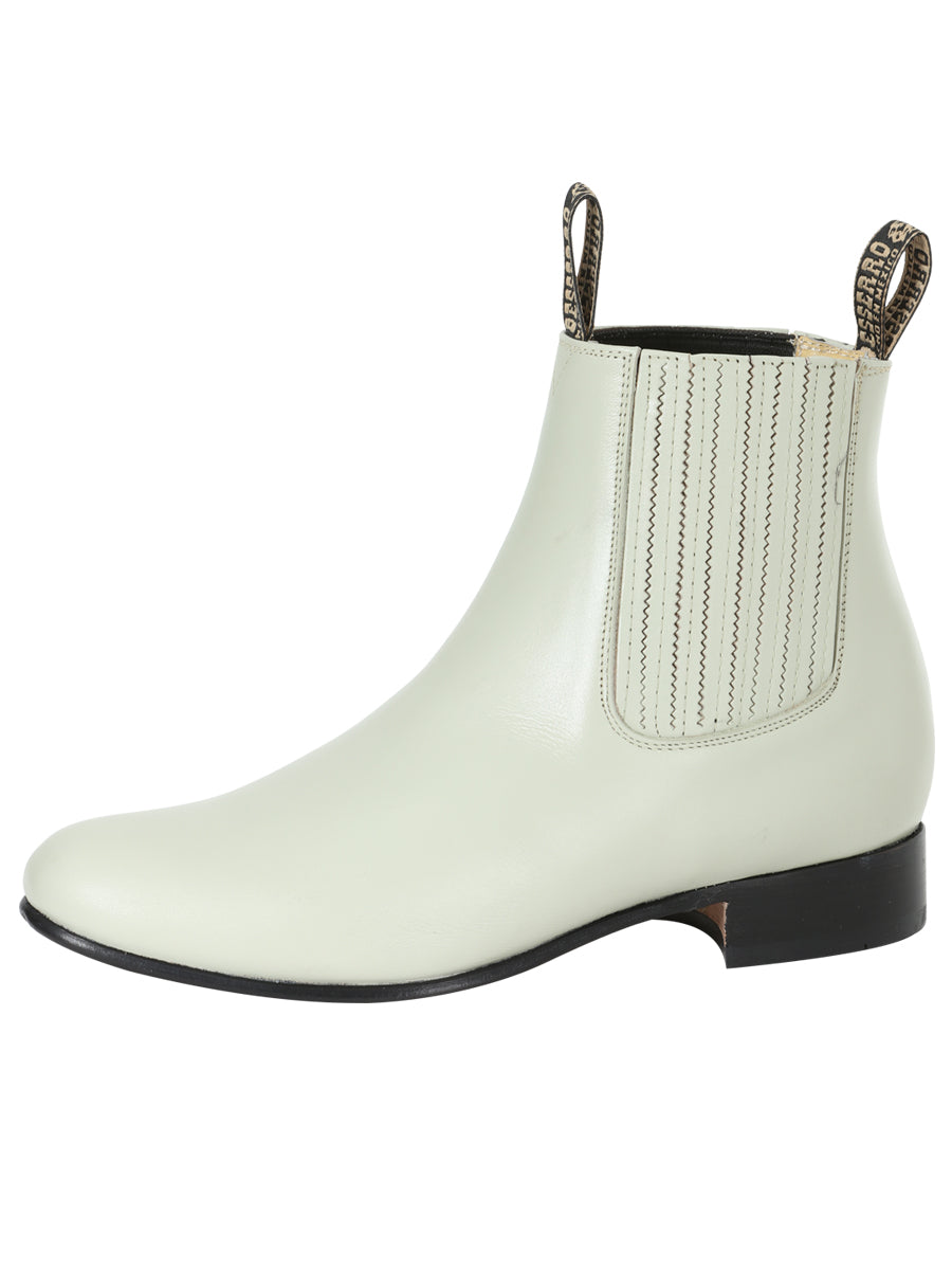 El Besserro Charro Men's Leather Cowboy Ankle Boot - Made in Mexico - Leather Bone 201