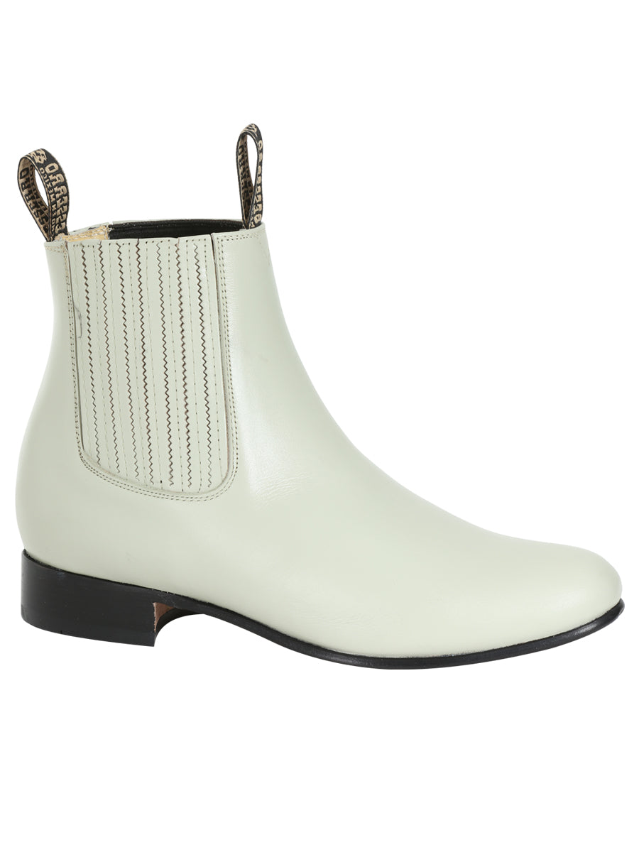 El Besserro Charro Men's Leather Cowboy Ankle Boot - Made in Mexico - Leather Bone 201