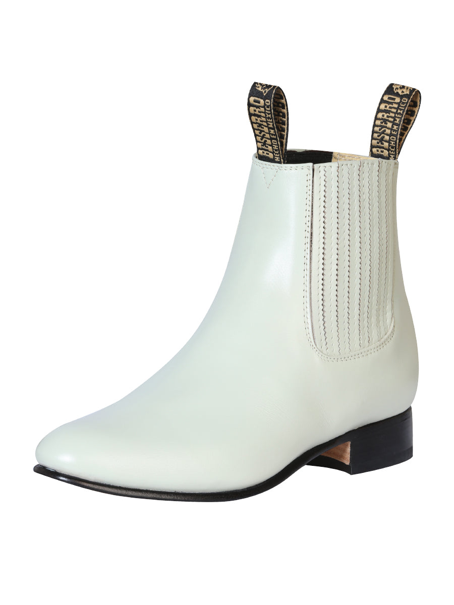 El Besserro Charro Men's Leather Cowboy Ankle Boot - Made in Mexico - Leather Bone 201
