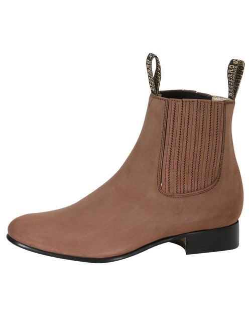 El Besserro Charro Men's Leather Cowboy Ankle Boot - Made in Mexico - Nubuck Camel 204