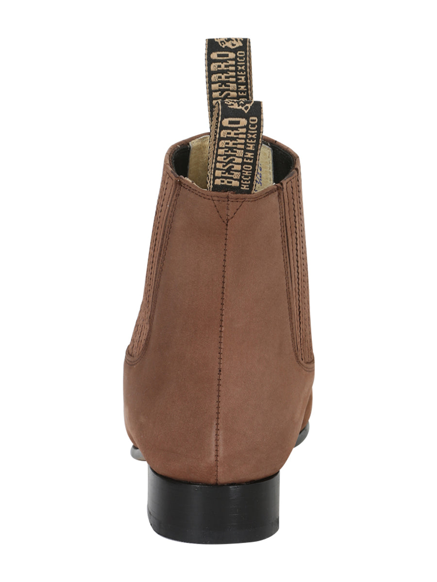 El Besserro Charro Men's Leather Cowboy Ankle Boot - Made in Mexico - Nubuck Camel 204