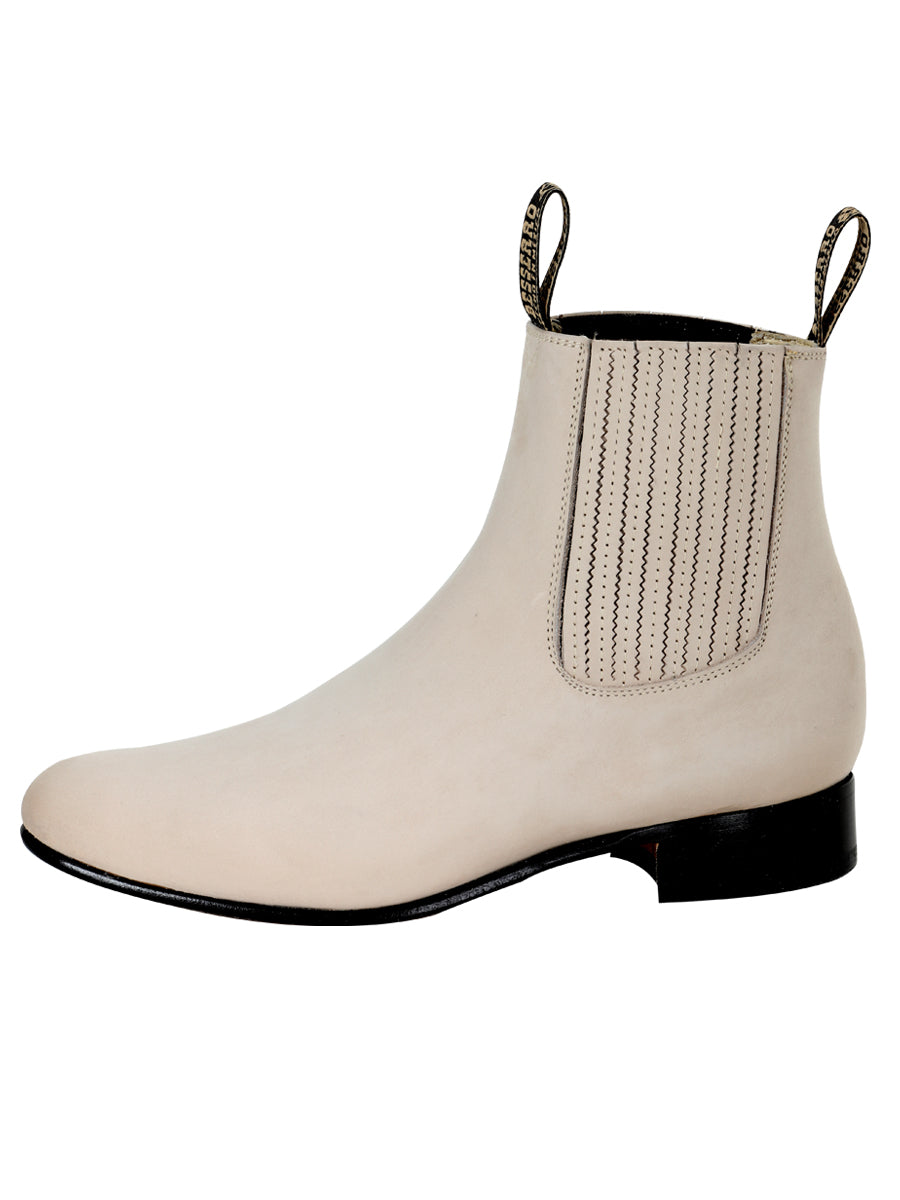 El Besserro Charro Men's Leather Cowboy Ankle Boot - Made in Mexico - Nubuck Bone 205