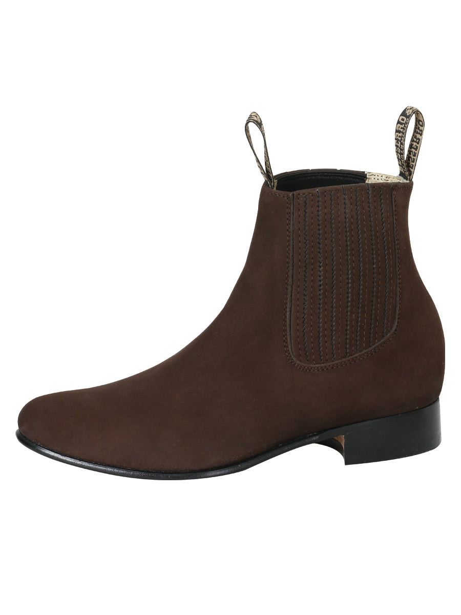 El Besserro Men's Leather Charro Ankle Boot - Made in Mexico - Dark Brown Nubuck 206
