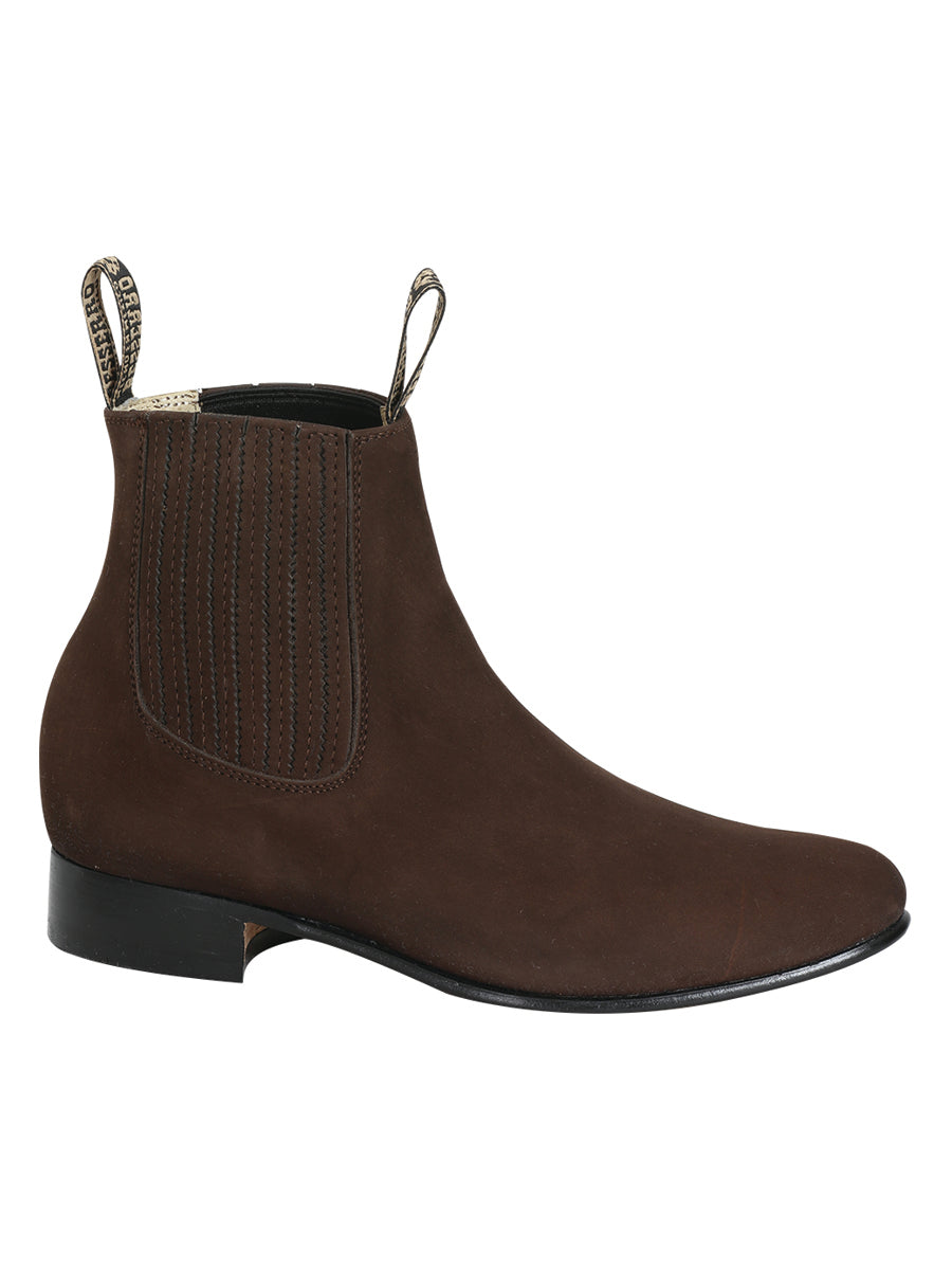 El Besserro Men's Leather Charro Ankle Boot - Made in Mexico - Dark Brown Nubuck 206
