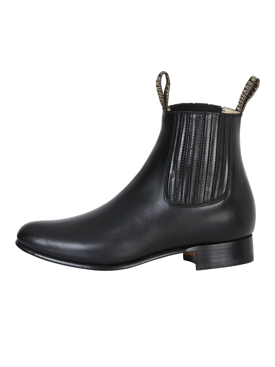 El Besserro Charro Men's Leather Cowboy Ankle Boot Black 207