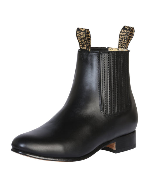 El Besserro Charro Men's Leather Cowboy Ankle Boot Black 207