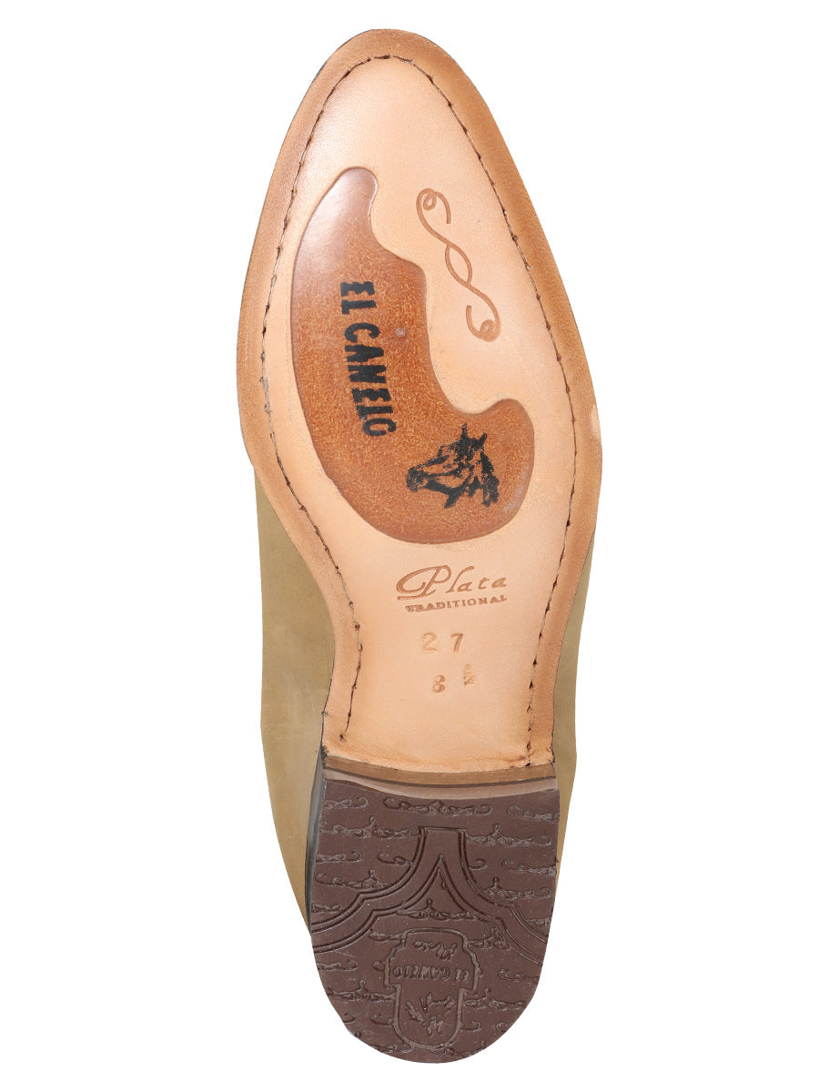 El Canelo "Plata" Men's Charro Ankle Cowboy Boot - Suede Atlas Sand 228