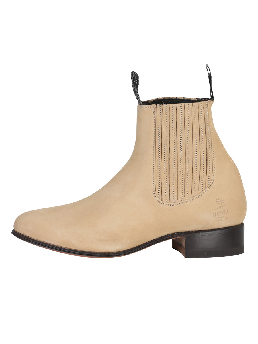 El Canelo "Plata" Men's Charro Ankle Cowboy Boot - Suede Atlas Sand 228
