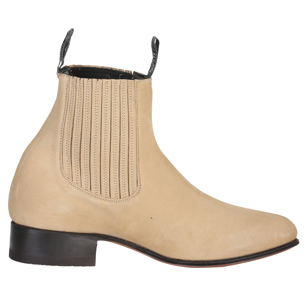 El Canelo "Plata" Men's Charro Ankle Cowboy Boot - Suede Atlas Sand 228