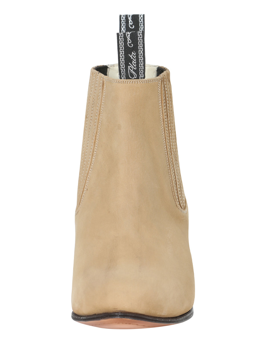 El Canelo "Plata" Men's Charro Ankle Cowboy Boot - Suede Atlas Sand 228
