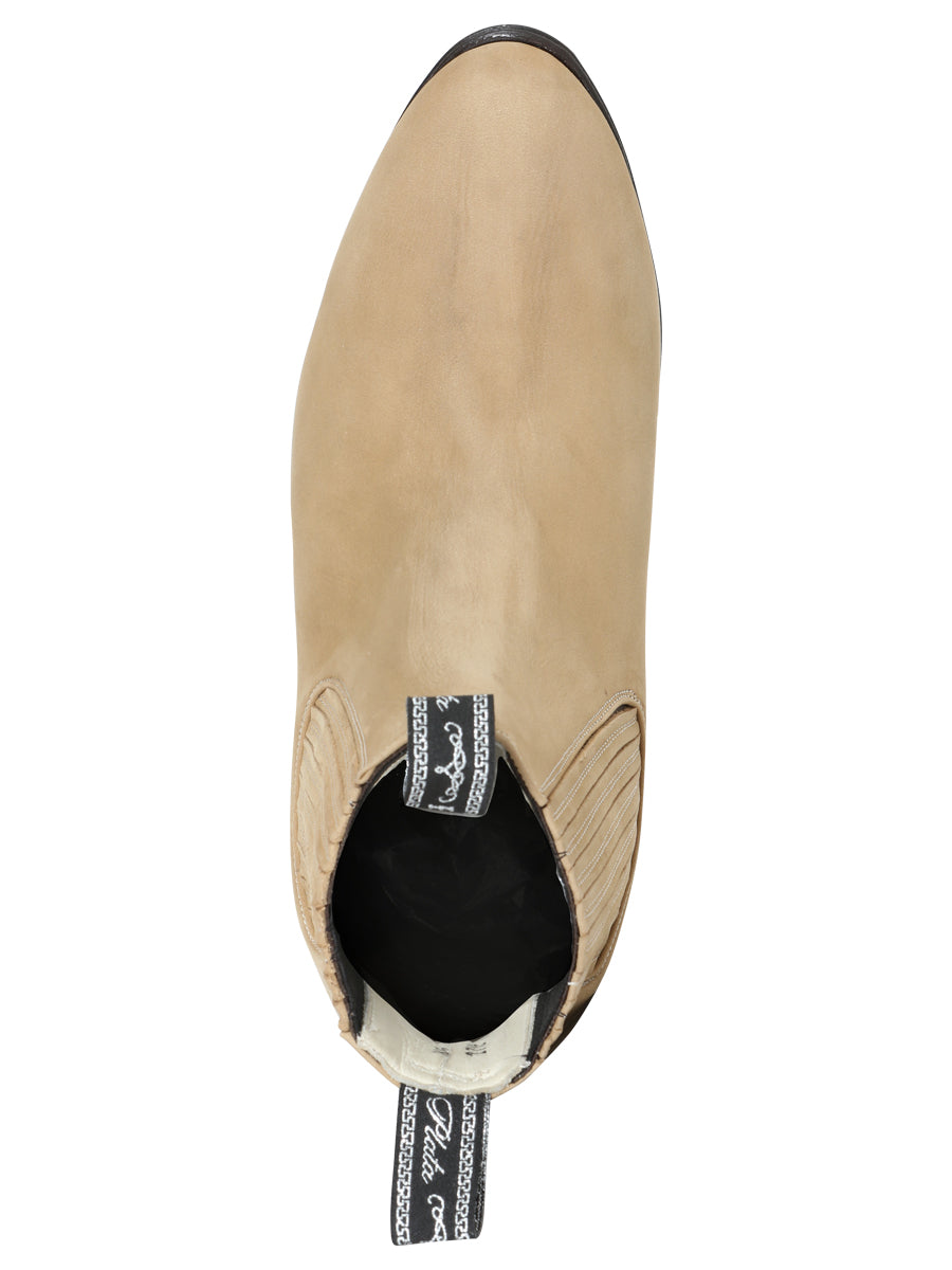 El Canelo "Plata" Men's Charro Ankle Cowboy Boot - Suede Atlas Sand 228