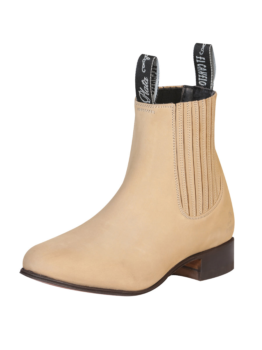 El Canelo "Plata" Men's Charro Ankle Cowboy Boot - Suede Atlas Sand 228