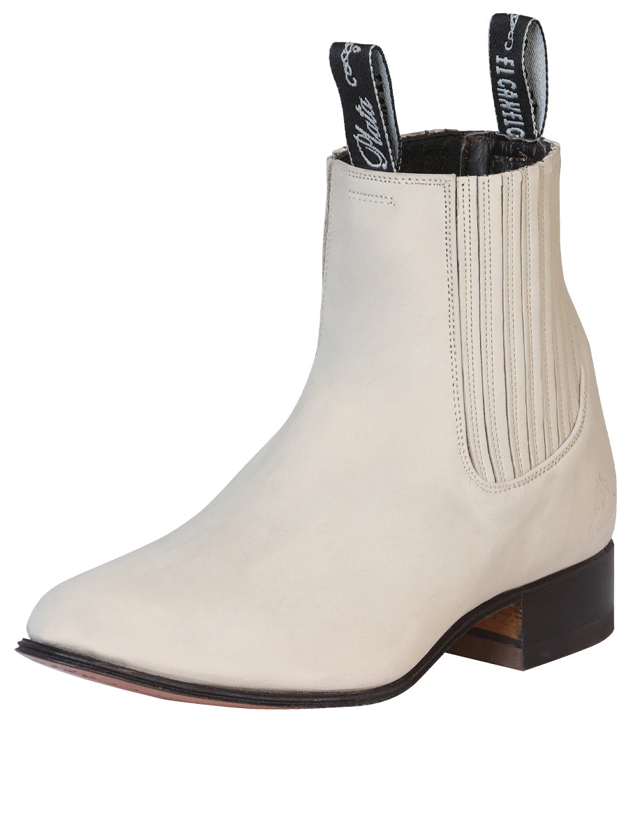 El Canelo "Plata" Men's Charro Ankle Cowboy Boot - Made in Mexico - Bone White 229