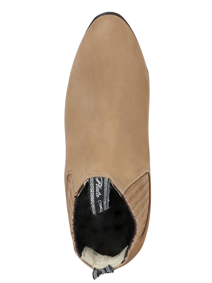 El Canelo "Plata" Men's Charro Ankle Cowboy Boot - Suede Beige 230