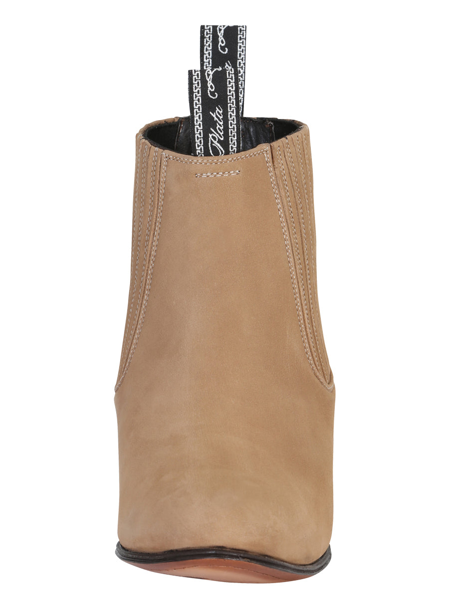 El Canelo "Plata" Men's Charro Ankle Cowboy Boot - Suede Beige 230