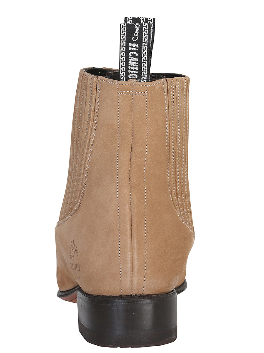 El Canelo "Plata" Men's Charro Ankle Cowboy Boot - Suede Beige 230