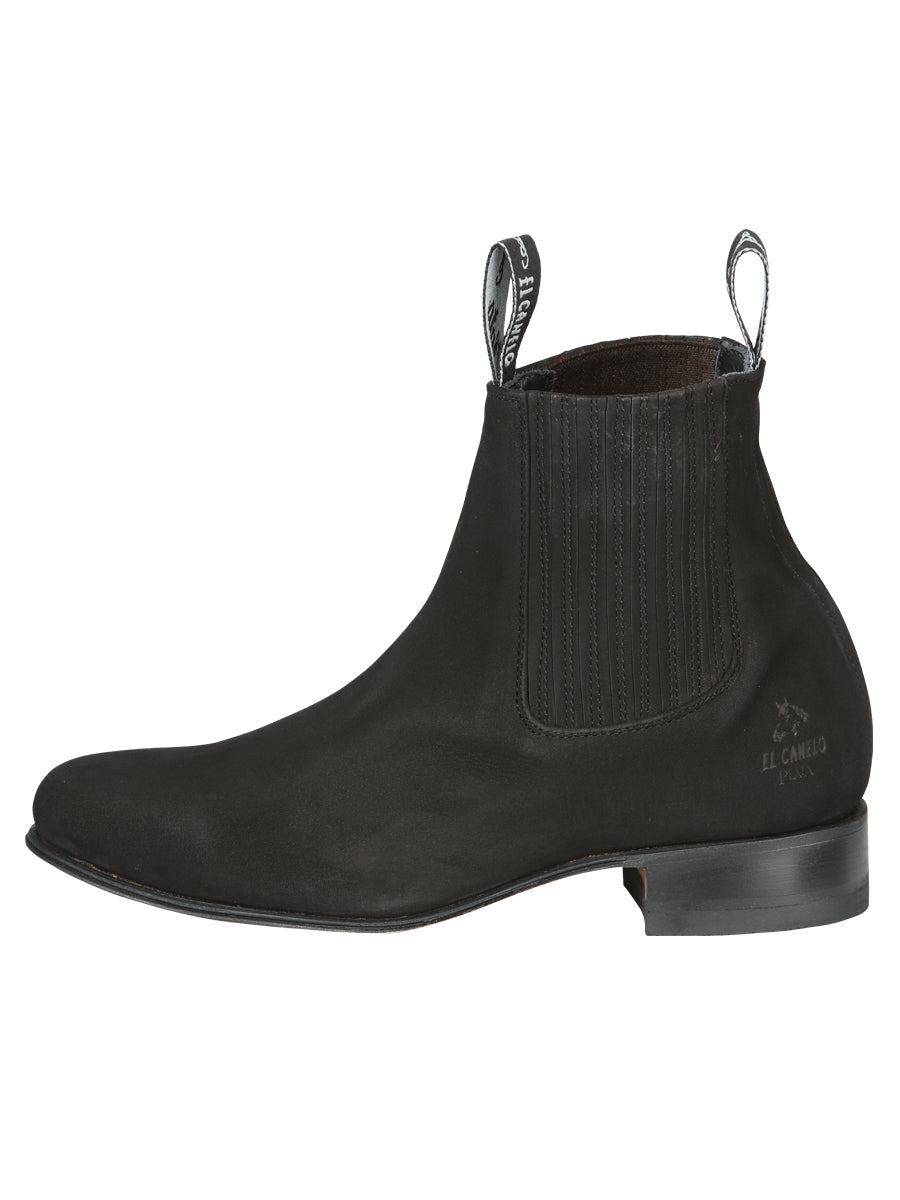 El Canelo "Plata" Men's Charro Ankle Cowboy Boot - Made in Mexico - Suede Black 3663