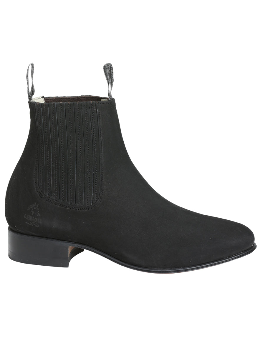 El Canelo "Plata" Men's Charro Ankle Cowboy Boot - Made in Mexico - Suede Black 3663