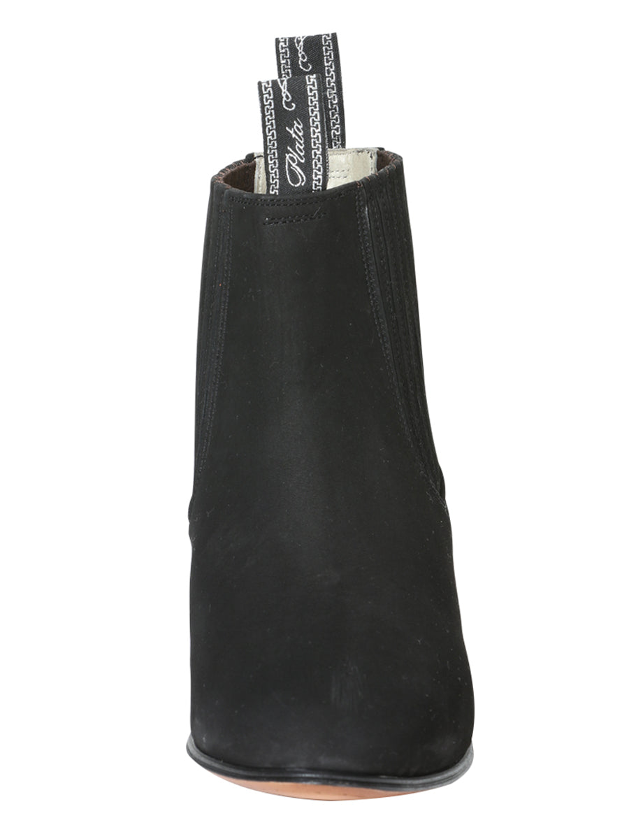 El Canelo "Plata" Men's Charro Ankle Cowboy Boot - Made in Mexico - Suede Black 3663