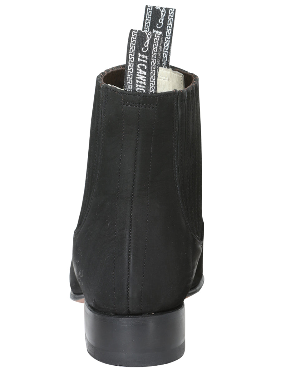 El Canelo "Plata" Men's Charro Ankle Cowboy Boot - Made in Mexico - Suede Black 3663
