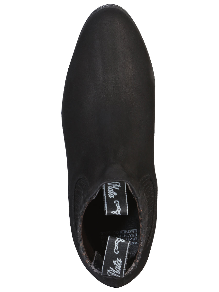 El Canelo "Plata" Men's Charro Ankle Cowboy Boot - Made in Mexico - Suede Black 3663