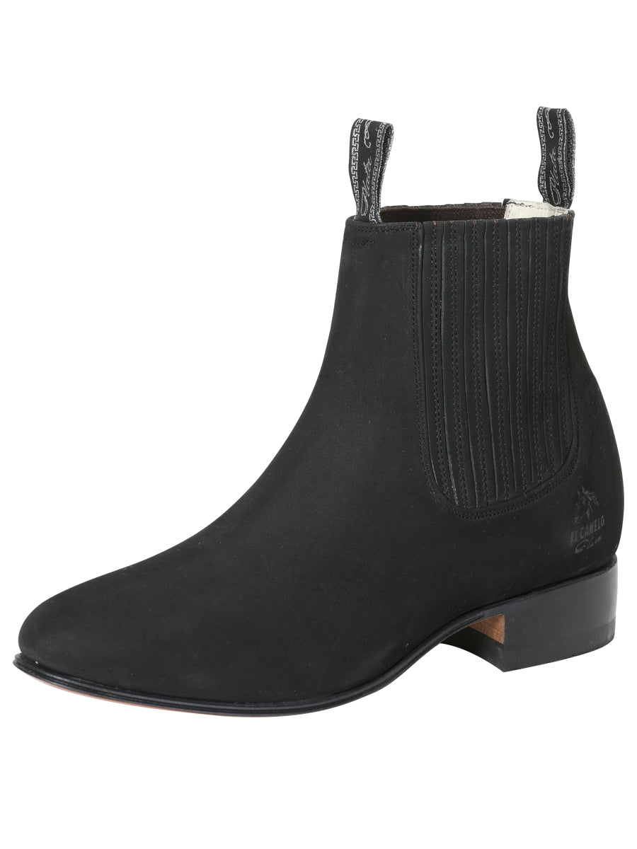 El Canelo "Plata" Men's Charro Ankle Cowboy Boot - Made in Mexico - Suede Black 3663