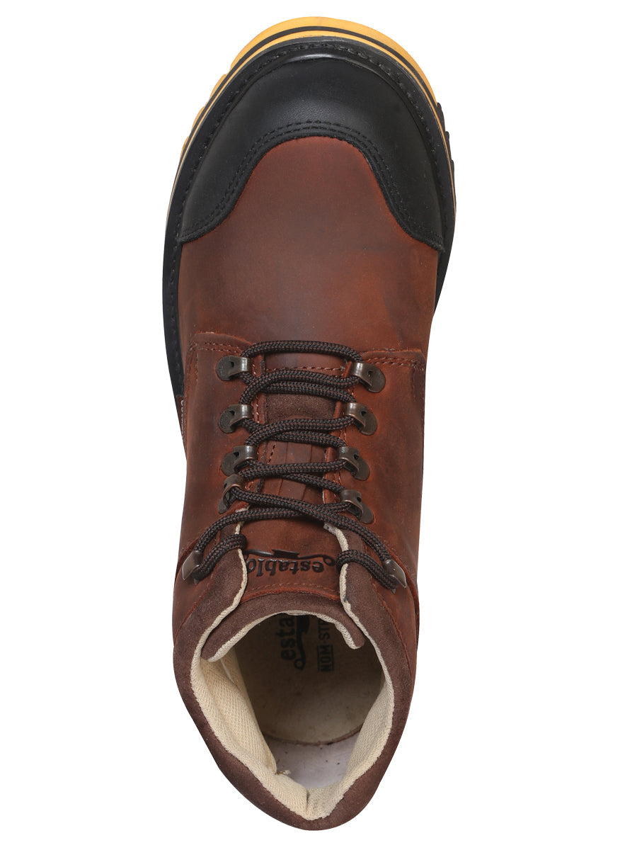 Establo Men's Work Ankle Boot - Black/Brown Lace-Up 10848