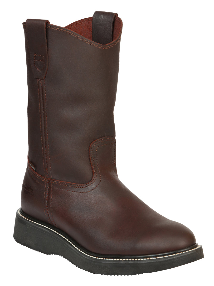 ESTABLO Men's Leather Work Boot - Made in Mexico - Grasso Vino 24962