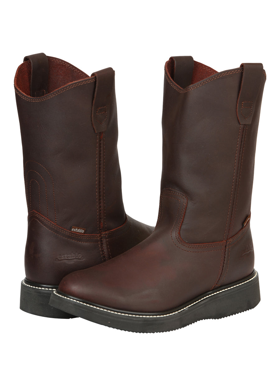 ESTABLO Men's Leather Work Boot - Made in Mexico - Grasso Vino 24962