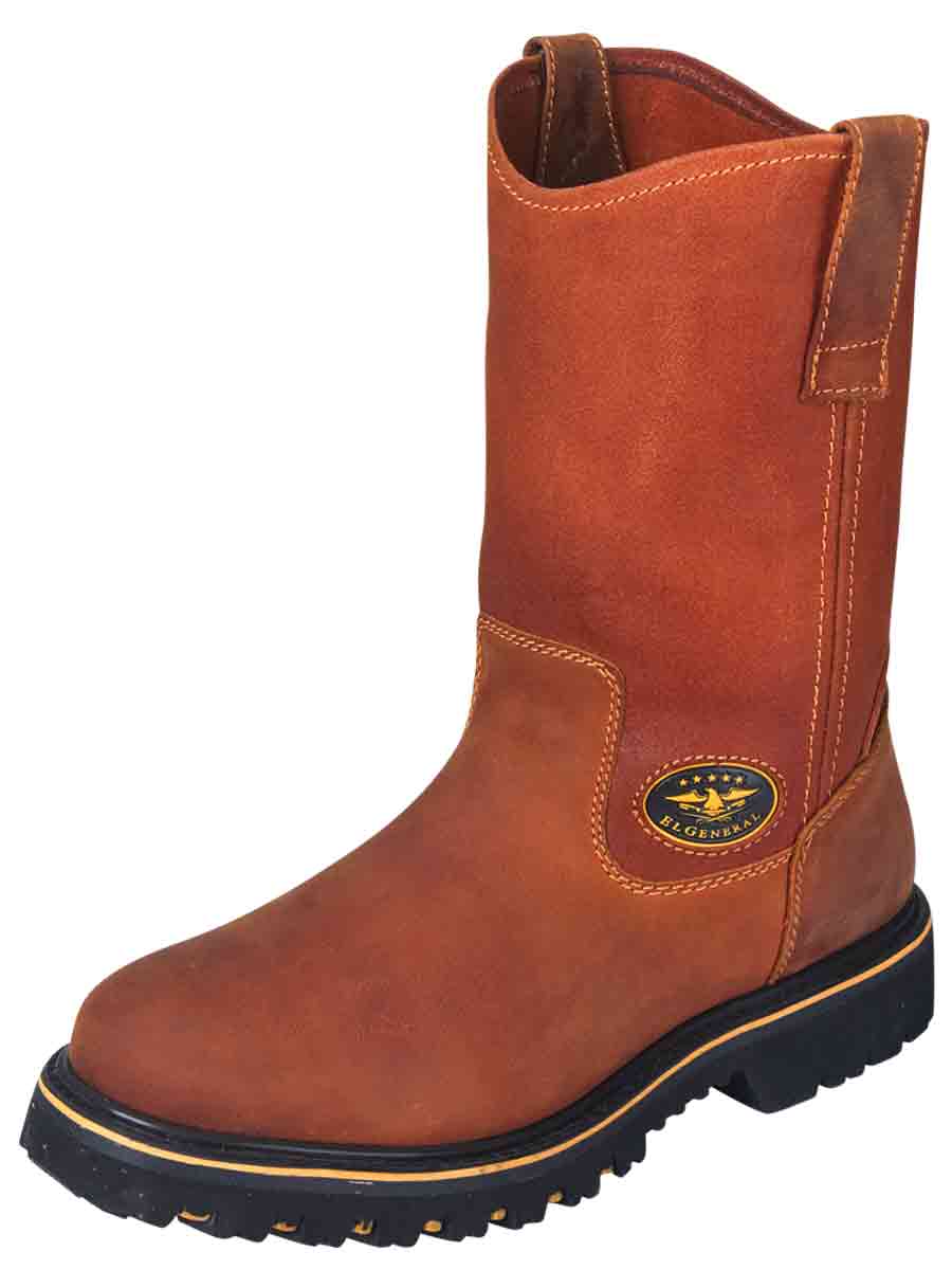 El General Men's Leather Work Boot with Steel Toe - Made in Mexico - Crazy Miel Honey 31329