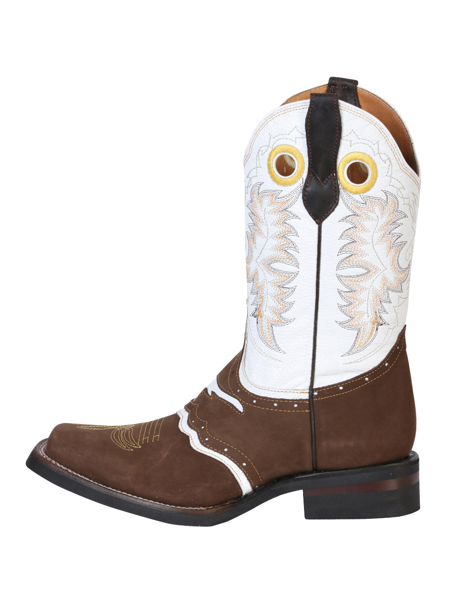 El General Men's Leather Western Cowboy Boot - Crazy Nubuck Dark Brown 33313
