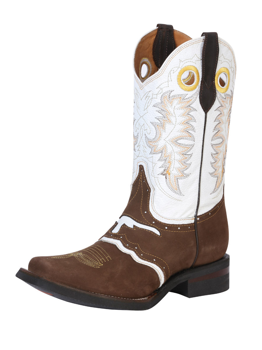 El General Men's Leather Western Cowboy Boot - Crazy Nubuck Dark Brown 33313