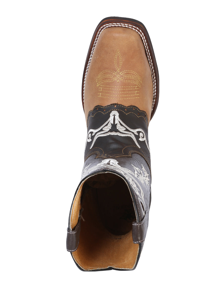 El General Men's Leather Western Cowboy Boot Crazy Honey Dark Brown 33316