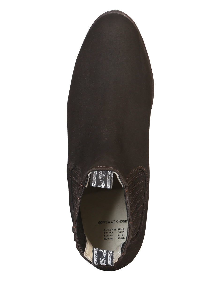 El Canelo "Plata" Men's Charro Ankle Cowboy Boot - Nubuck Brown 34291