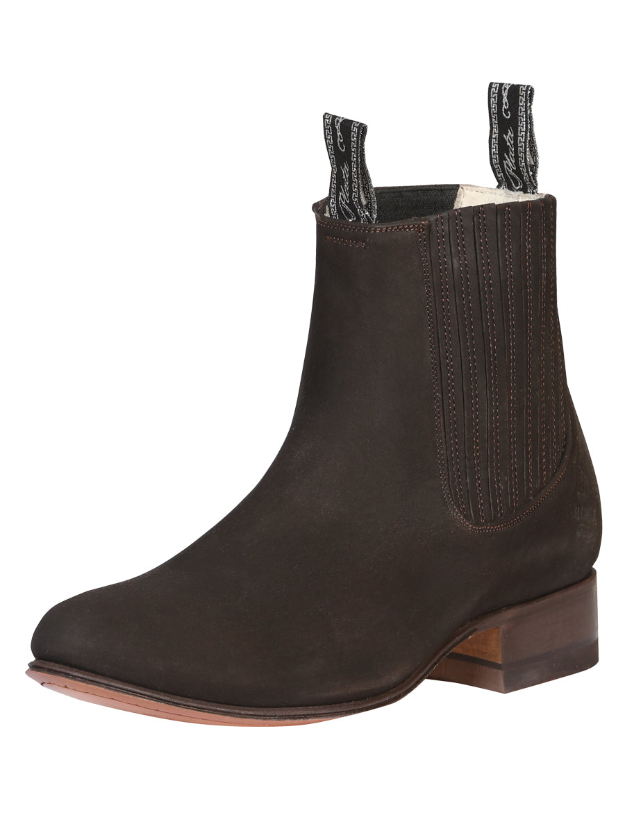 El Canelo "Plata" Men's Charro Ankle Cowboy Boot - Nubuck Brown 34291