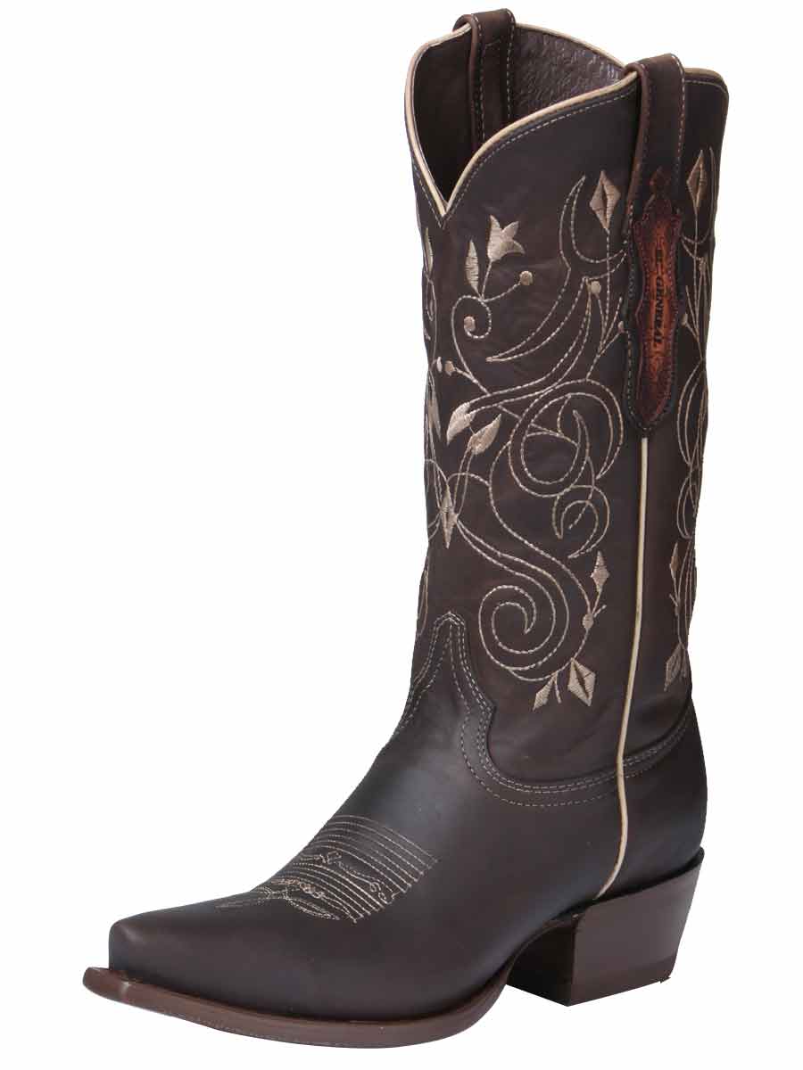 El General Women's Leather Cowgirl Boots - Made in Mexico - Chocolate 34511
