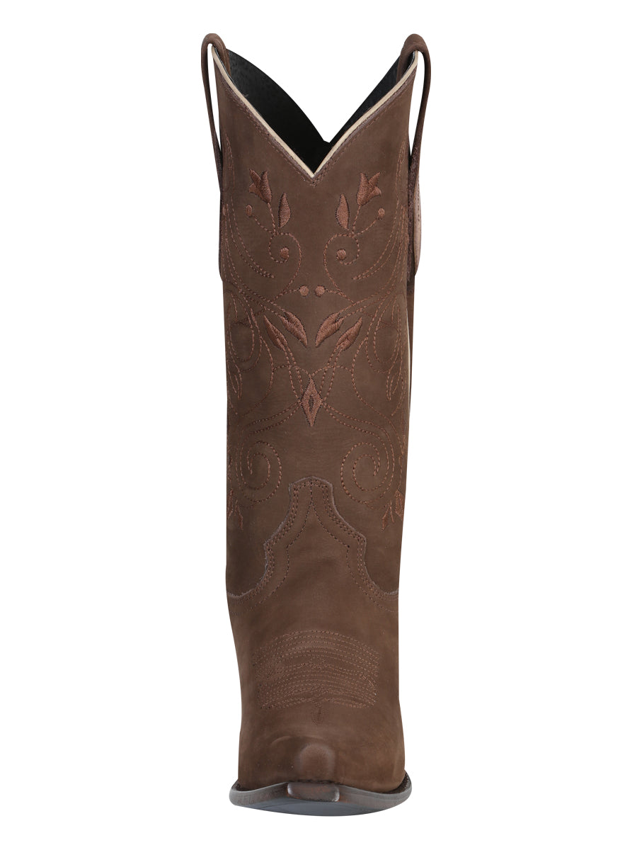 El General Women's Leather Cowgirl Boots - Made in Mexico - Nubuck Camel 34513