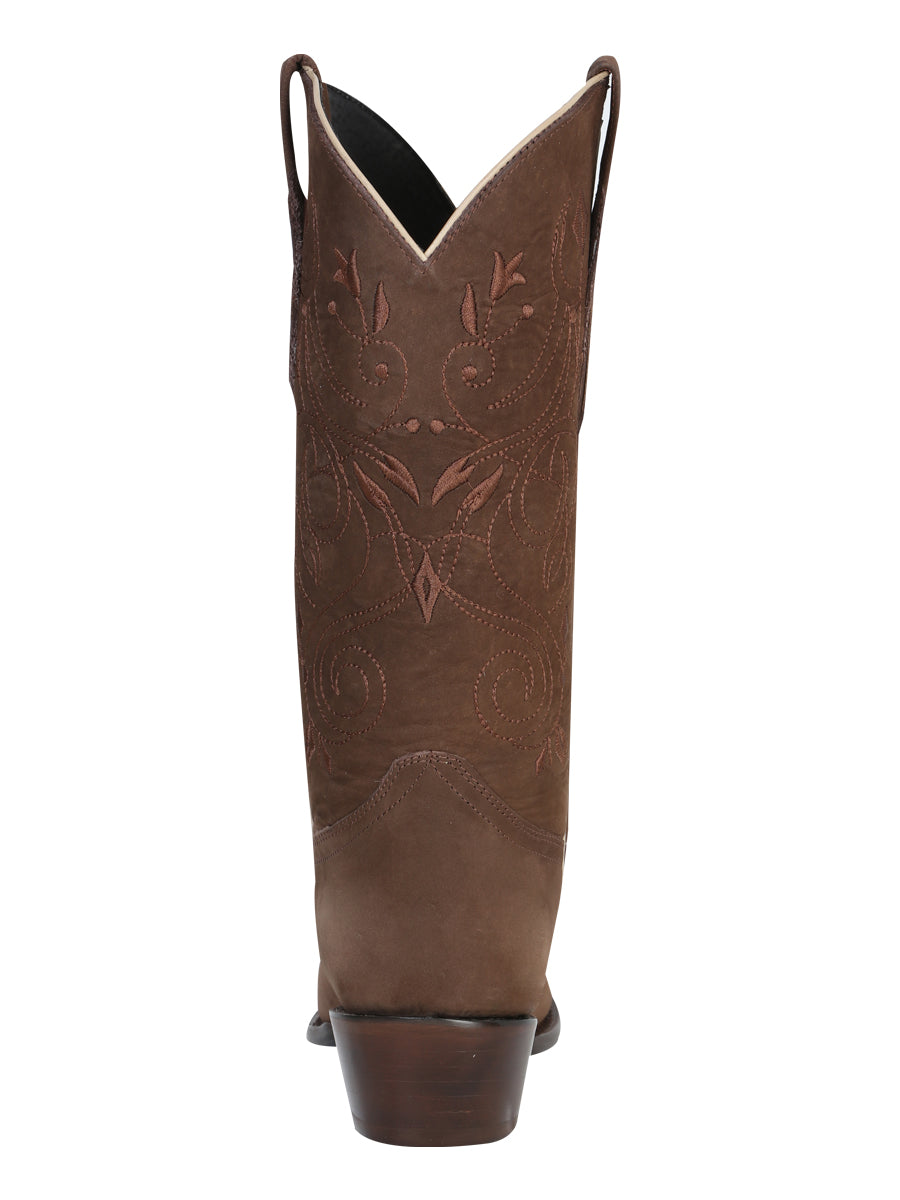 El General Women's Leather Cowgirl Boots - Made in Mexico - Nubuck Camel 34513