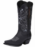 El General Women's Leather Cowgirl Boots - Made in Mexico - Black 34514