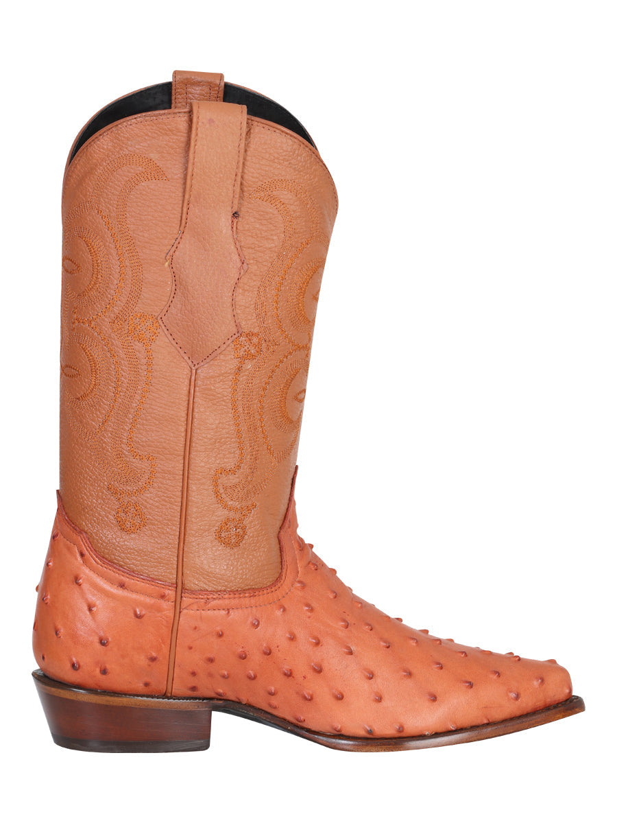 Bota Vaquera de Piel con Punta para Hombre Estampado Imitación Avestruz - Cognac 40835