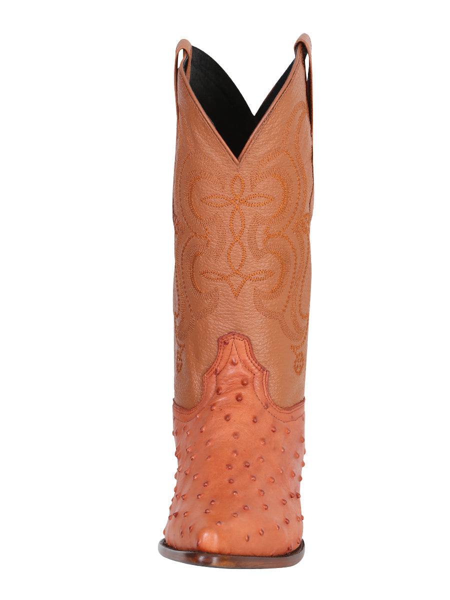 Bota Vaquera de Piel con Punta para Hombre Estampado Imitación Avestruz - Cognac 40835